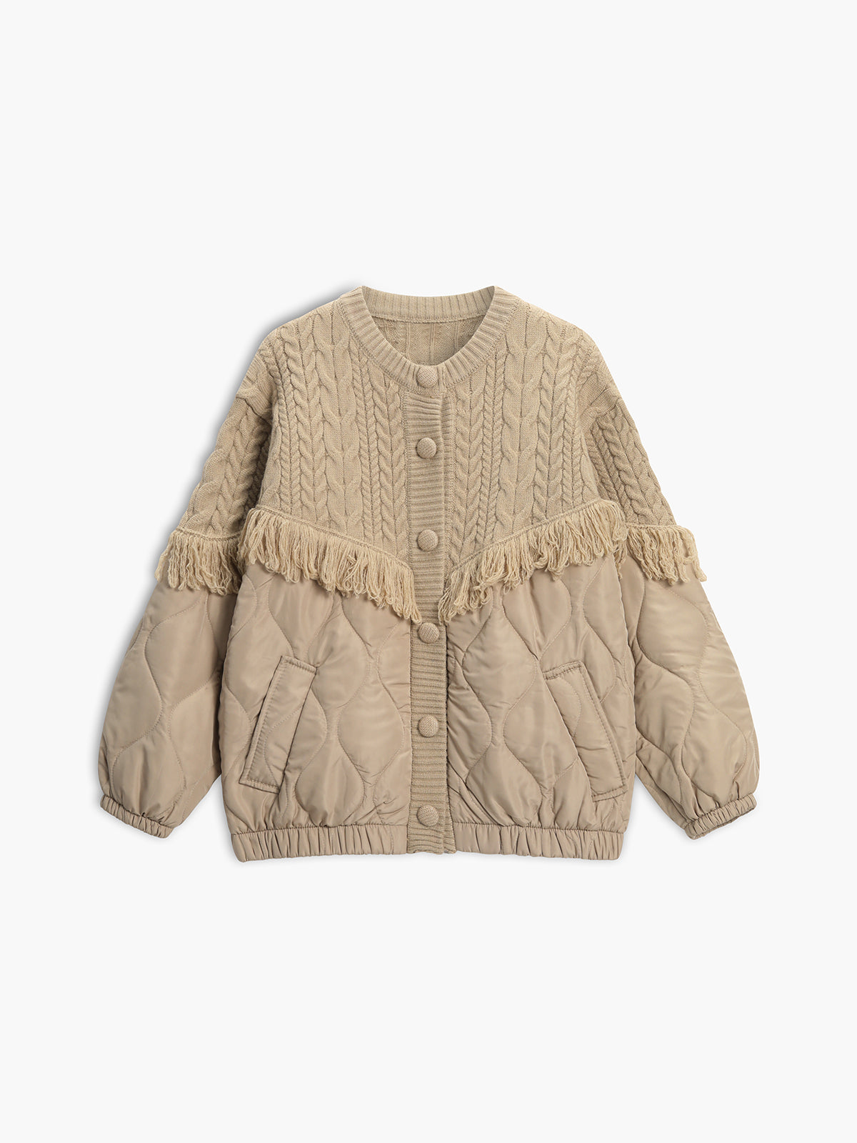 Reveré™ | Vatteret Strikjakke med Patchwork og Snoet Mønster